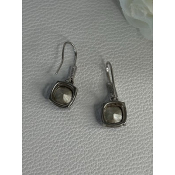 925 Sterling Silver Amethyst & CZ Earrings Length 1.10 Inch