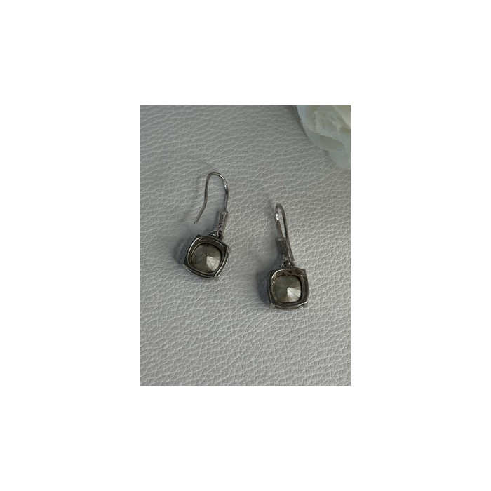 925 Sterling Silver Amethyst & CZ Earrings Length 1.10 Inch