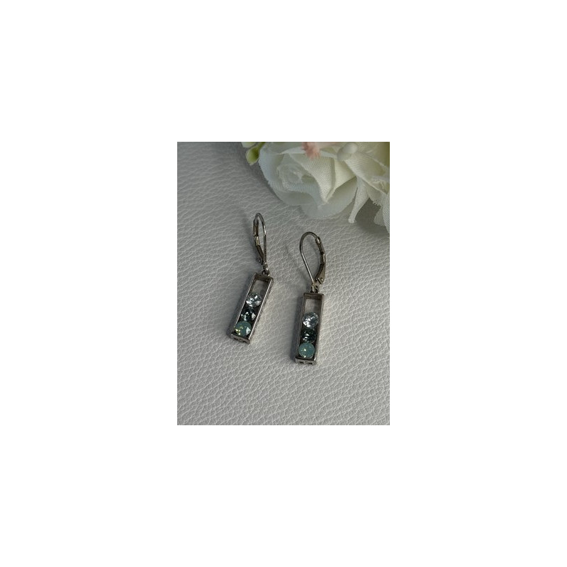 925 Sterling Silver Aquamarine Earrings Length 1.30 Inch