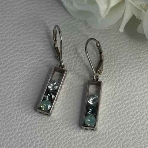 925 Sterling Silver Aquamarine Earrings Length 1.30 Inch