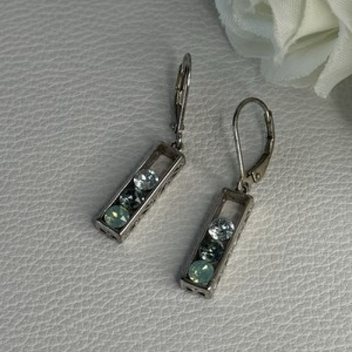 925 Sterling Silver Aquamarine Earrings Length 1.30 Inch