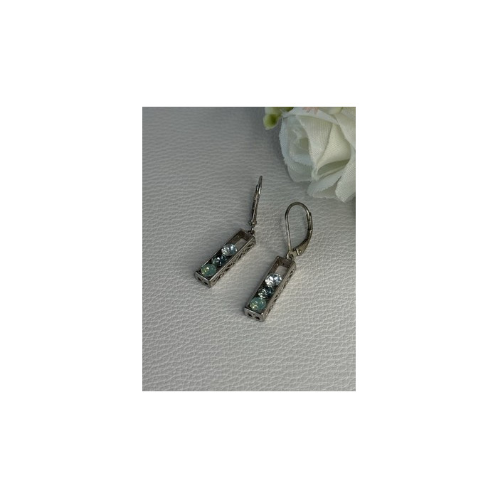 925 Sterling Silver Aquamarine Earrings Length 1.30 Inch