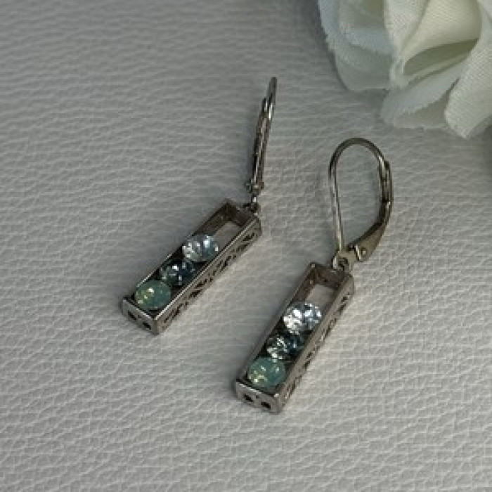 925 Sterling Silver Aquamarine Earrings Length 1.30 Inch