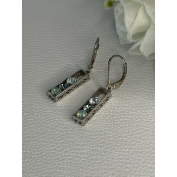 925 Sterling Silver Aquamarine Earrings Length 1.30 Inch