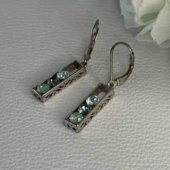 925 Sterling Silver Aquamarine Earrings Length 1.30 Inch