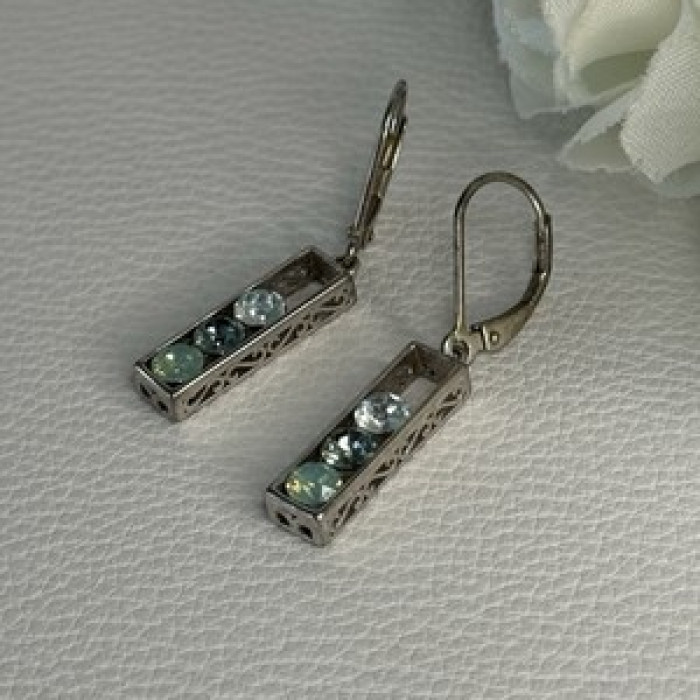 925 Sterling Silver Aquamarine Earrings Length 1.30 Inch