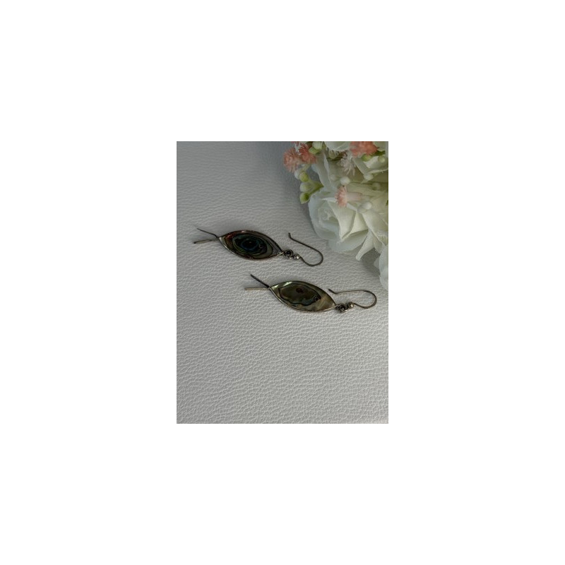 925 Sterling Silver Abalone Fish Earrings Length 2 Inch