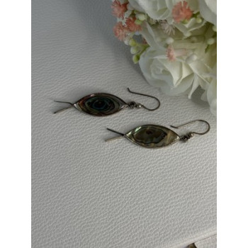 925 Sterling Silver Abalone Fish Earrings Length 2 Inch