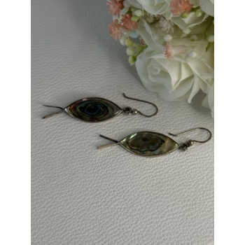 925 Sterling Silver Abalone Fish Earrings Length 2 Inch