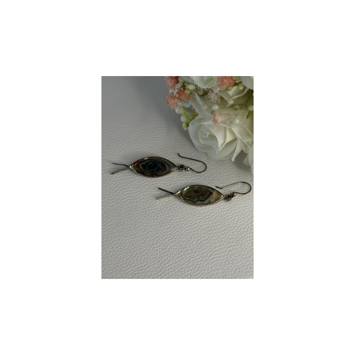 925 Sterling Silver Abalone Fish Earrings Length 2 Inch