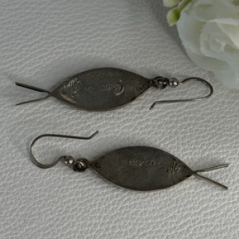 925 Sterling Silver Abalone Fish Earrings Length 2 Inch