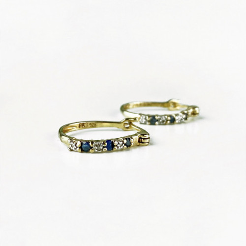 925 Sterling Silver Gold Plated Sapphires & CZ Earrings