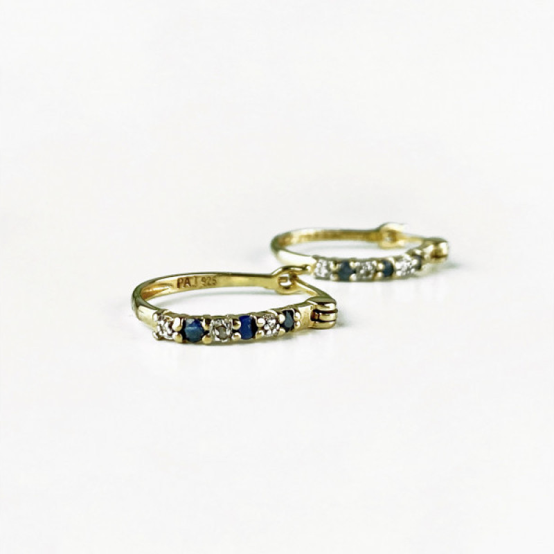 925 Sterling Silver Gold Plated Sapphires & CZ Earrings