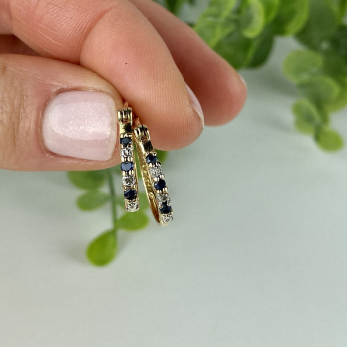 925 Sterling Silver Gold Plated Sapphires & CZ Earrings