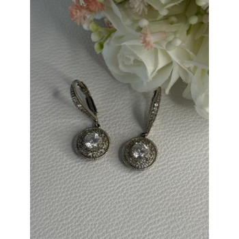Shiny 925 Sterling Silver CZ Earrings Length 1.30 Inch