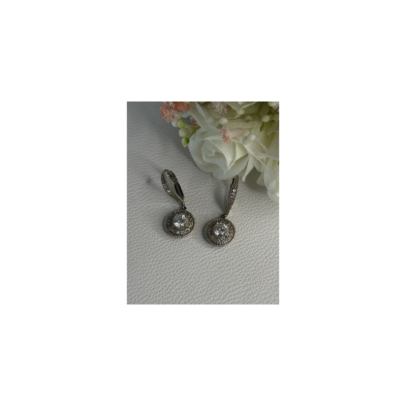 Shiny 925 Sterling Silver CZ Earrings Length 1.30 Inch