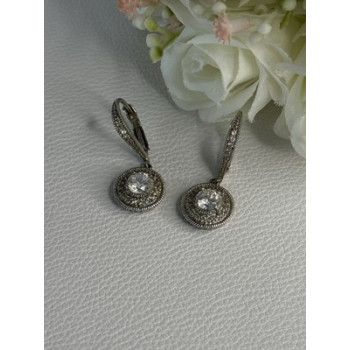 Shiny 925 Sterling Silver CZ Earrings Length 1.30 Inch