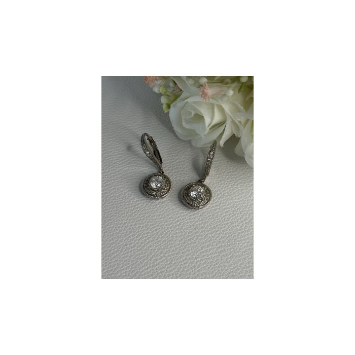 Shiny 925 Sterling Silver CZ Earrings Length 1.30 Inch