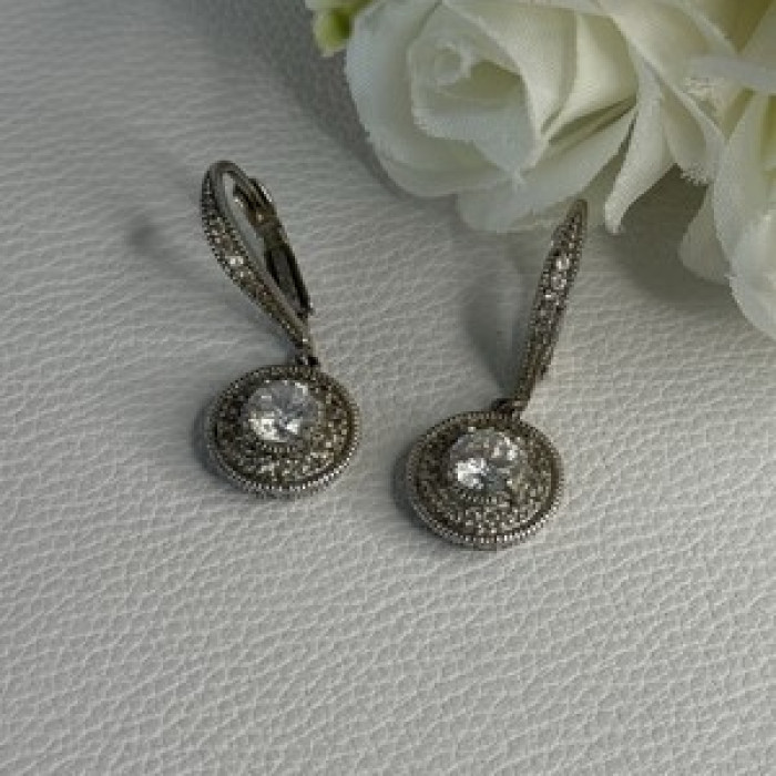 Shiny 925 Sterling Silver CZ Earrings Length 1.30 Inch