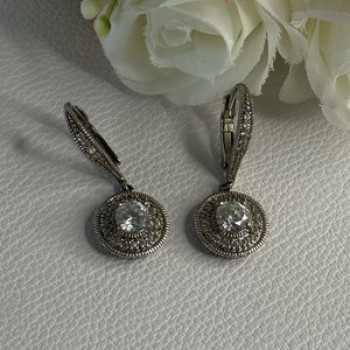 Shiny 925 Sterling Silver CZ Earrings Length 1.30 Inch