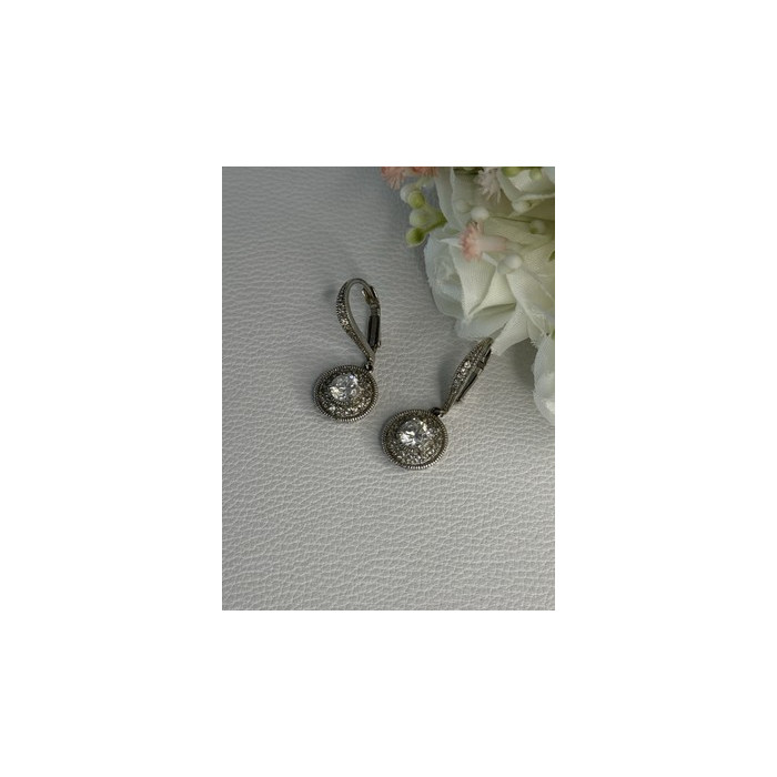 Shiny 925 Sterling Silver CZ Earrings Length 1.30 Inch