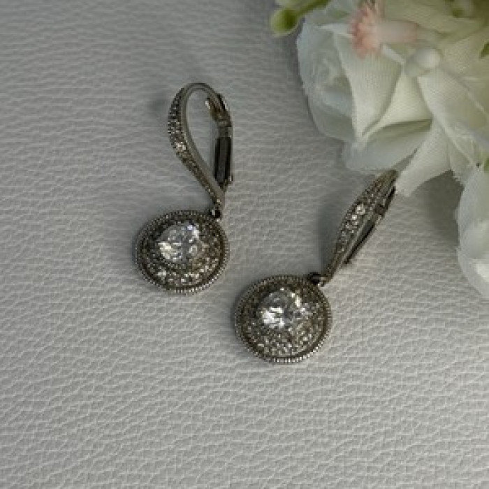 Shiny 925 Sterling Silver CZ Earrings Length 1.30 Inch