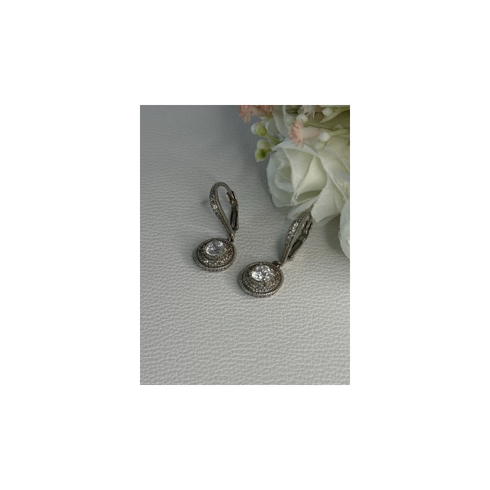 Shiny 925 Sterling Silver CZ Earrings Length 1.30 Inch