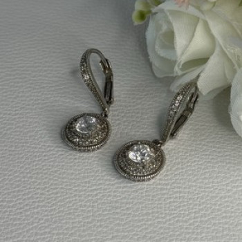 Shiny 925 Sterling Silver CZ Earrings Length 1.30 Inch
