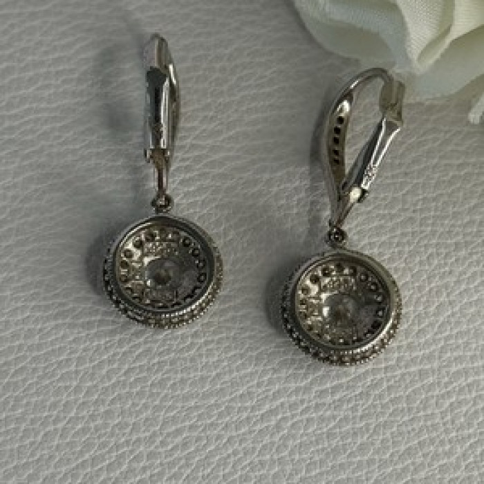 Shiny 925 Sterling Silver CZ Earrings Length 1.30 Inch