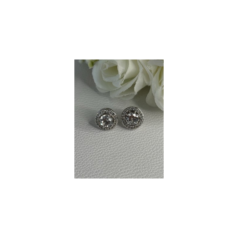 925 Sterling Silver CZ Stud Earrings Length 0.50 Inch