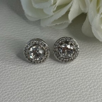 925 Sterling Silver CZ Stud Earrings Length 0.50 Inch