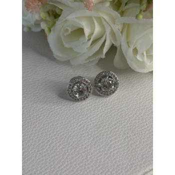 925 Sterling Silver CZ Stud Earrings Length 0.50 Inch