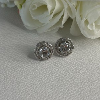 925 Sterling Silver CZ Stud Earrings Length 0.50 Inch