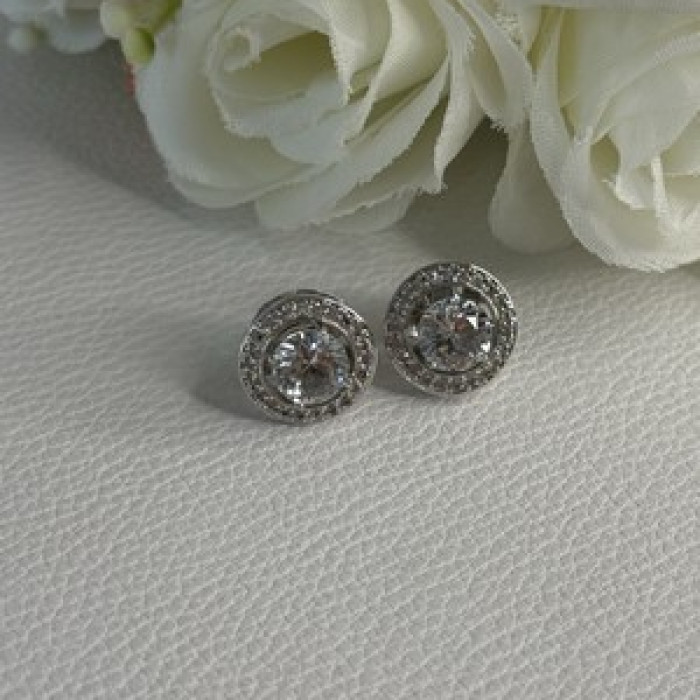925 Sterling Silver CZ Stud Earrings Length 0.50 Inch