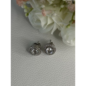 925 Sterling Silver CZ Stud Earrings Length 0.50 Inch