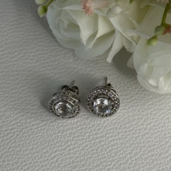 925 Sterling Silver CZ Stud Earrings Length 0.50 Inch