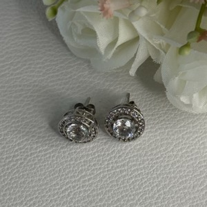 925 Sterling Silver CZ Stud Earrings Length 0.50 Inch