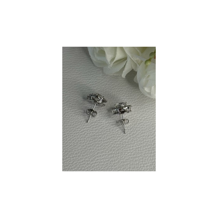 925 Sterling Silver CZ Stud Earrings Length 0.50 Inch