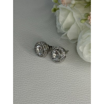 925 Sterling Silver CZ Stud Earrings Length 0.50 Inch