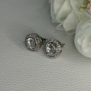 925 Sterling Silver CZ Stud Earrings Length 0.50 Inch