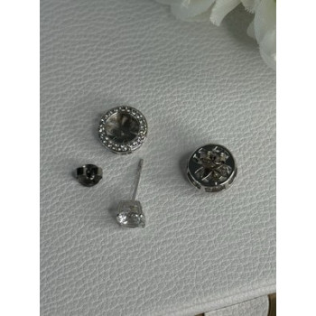 925 Sterling Silver CZ Stud Earrings Length 0.50 Inch