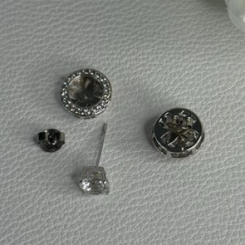 925 Sterling Silver CZ Stud Earrings Length 0.50 Inch