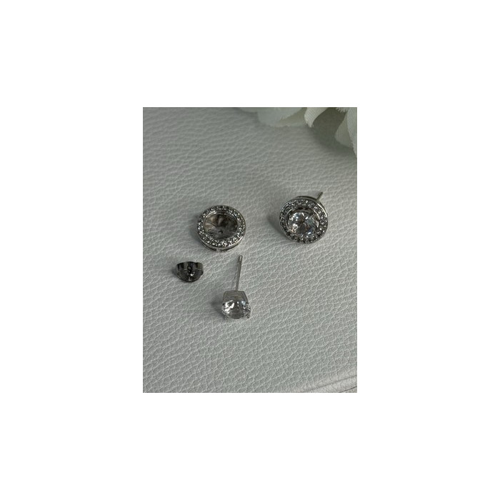 925 Sterling Silver CZ Stud Earrings Length 0.50 Inch