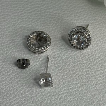 925 Sterling Silver CZ Stud Earrings Length 0.50 Inch