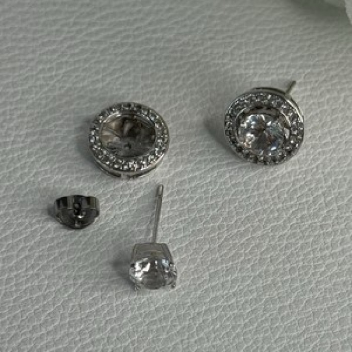 925 Sterling Silver CZ Stud Earrings Length 0.50 Inch