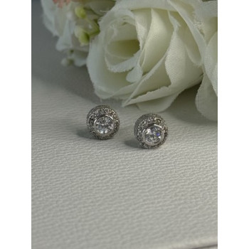 Shiny 925 Sterling Silver CZ Stud Earrings Length 0.30 Inch