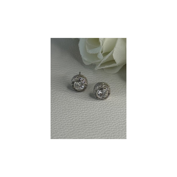 Shiny 925 Sterling Silver CZ Stud Earrings Length 0.30 Inch