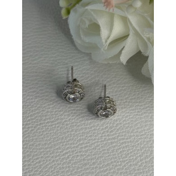 Shiny 925 Sterling Silver CZ Stud Earrings Length 0.30 Inch