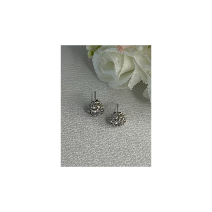 Shiny 925 Sterling Silver CZ Stud Earrings Length 0.30 Inch
