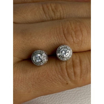 Shiny 925 Sterling Silver CZ Stud Earrings Length 0.30 Inch